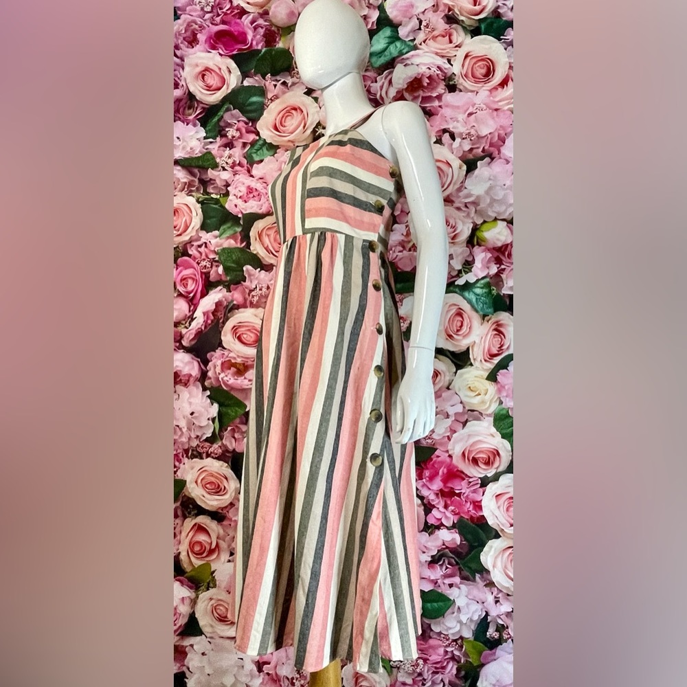 Robert Louis size Large L Multicolored Striped Dress New with Tags Linen